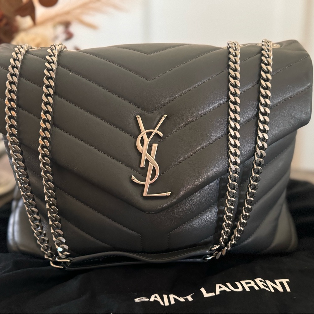 YSL Medium Loulou Grey Bag Silver Hardware